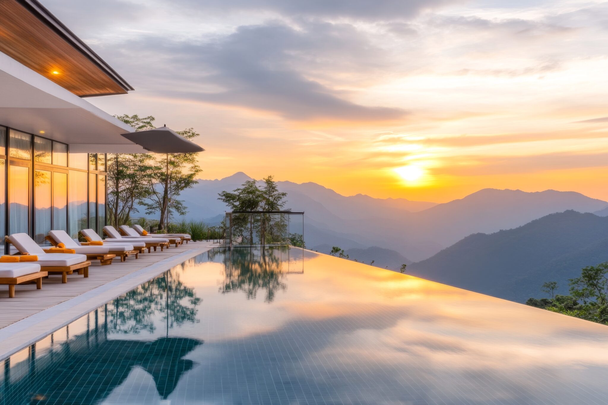 Vegas luxury lifestyle: Infinity pool sunrise view. Real estate beyond Zillow.