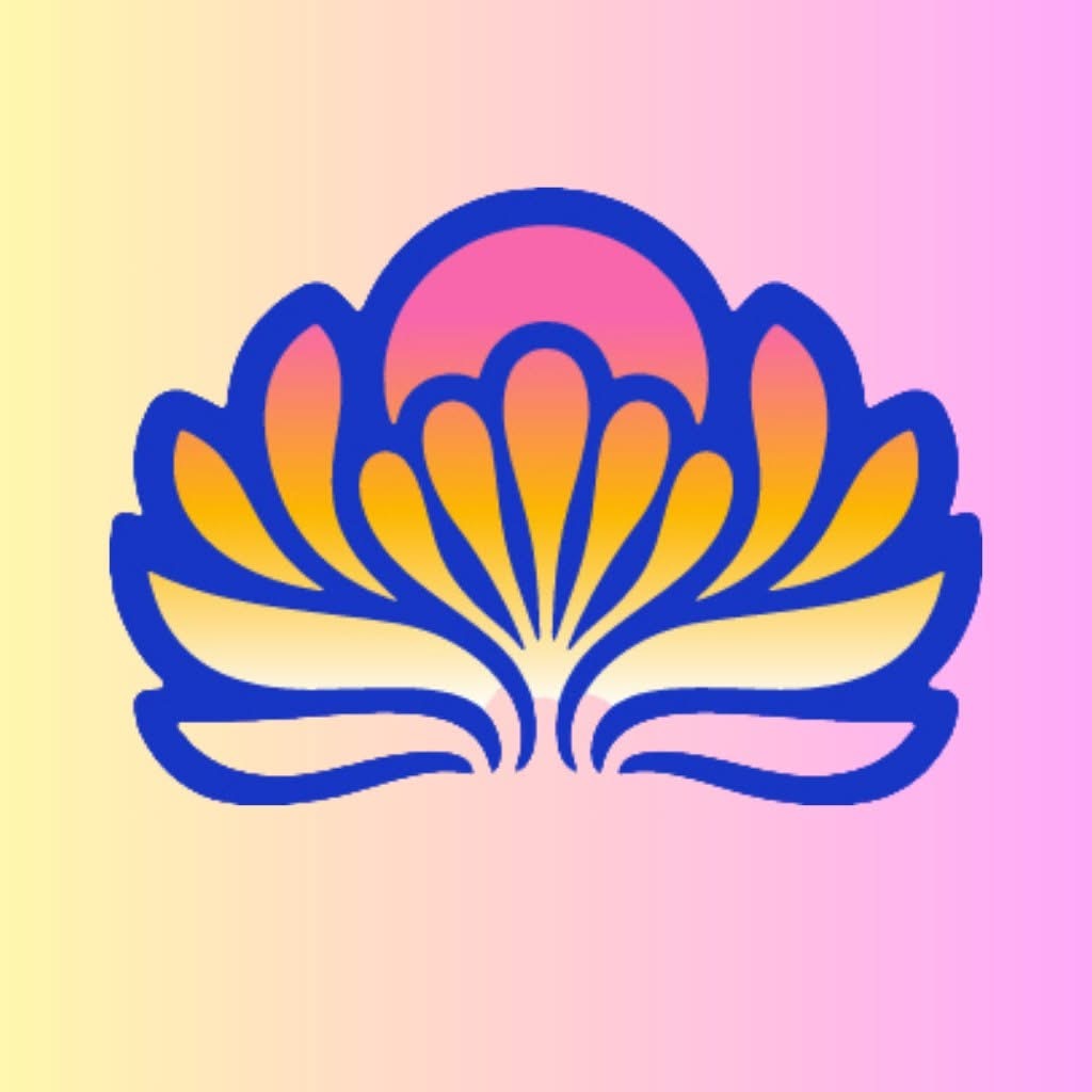 A colorful, stylized lotus or sunburst logo for Mothership Coffee Roasters, featuring a vibrant gradient of pink, orange, and gold petals with blue outlines.