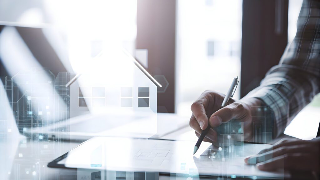 Professional hands reviewing a architectural blueprint on a modern tablet, representing strategic real estate planning and precision for the 2026 Las Vegas housing market by Explore 702