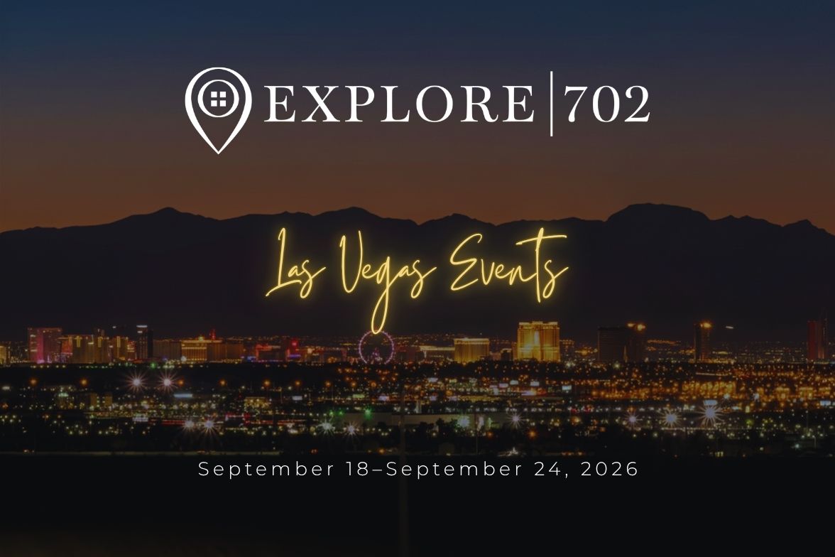Explore 702 Las Vegas Events cover graphic featuring a glowing nighttime aerial view of the Las Vegas Strip and surrounding mountains, with text reading "Las Vegas Events | September 18–September 24, 2026