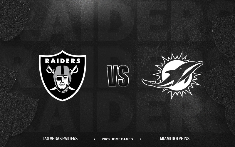 Official game graphic for Las Vegas Raiders vs. Miami Dolphins NFL Week 1 home opener at Allegiant Stadium in Las Vegas.