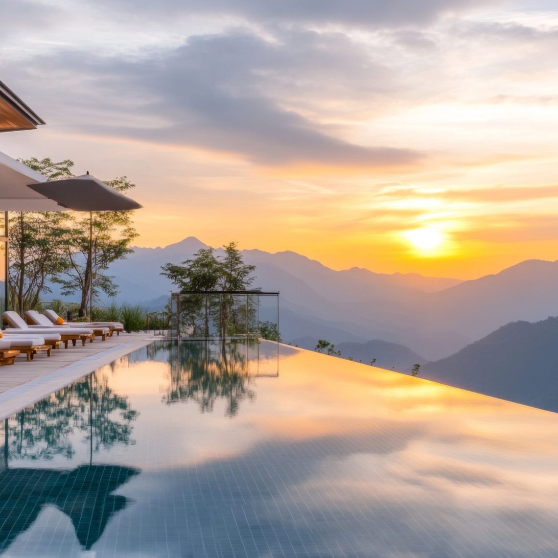 Vegas luxury lifestyle: Infinity pool sunrise view. Real estate beyond Zillow.